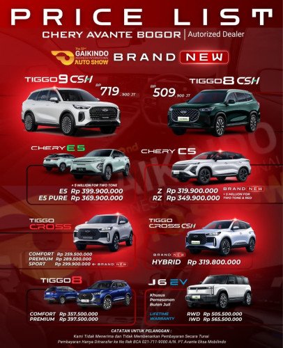 Pricelist Harga Chery pinang 2025